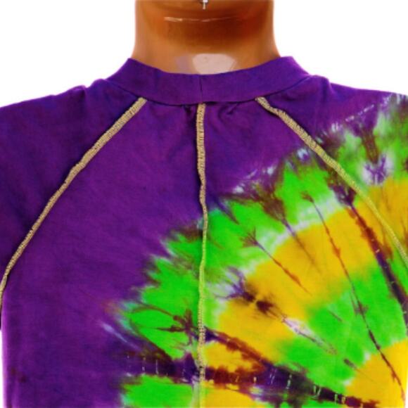 Womens Dress Small Tie Dye Purple Green Yellow Handmade One of a Kind - Picture 2 of 5
